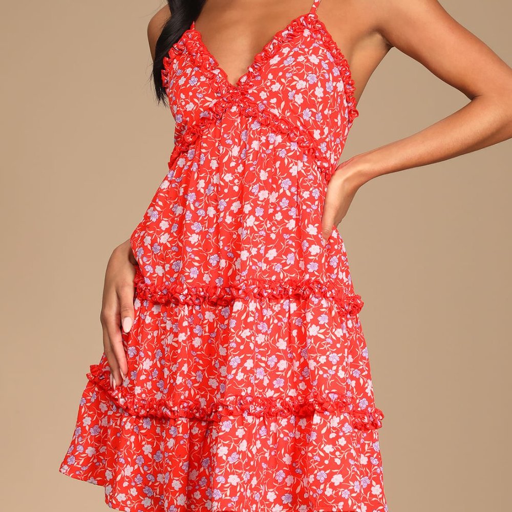 NWT Lulus Red Floral Dress